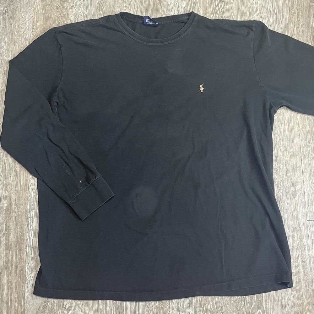 Vintage Polo Ralph Lauren Mens Long Sleeve Black Shirt XL Crew Neck Tan Pony